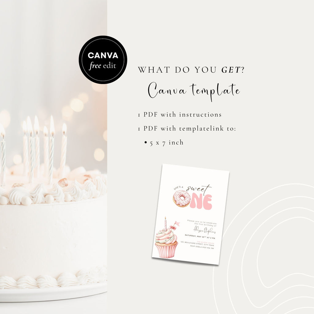 Pink Sweet One Birthday Invitation Template Girls