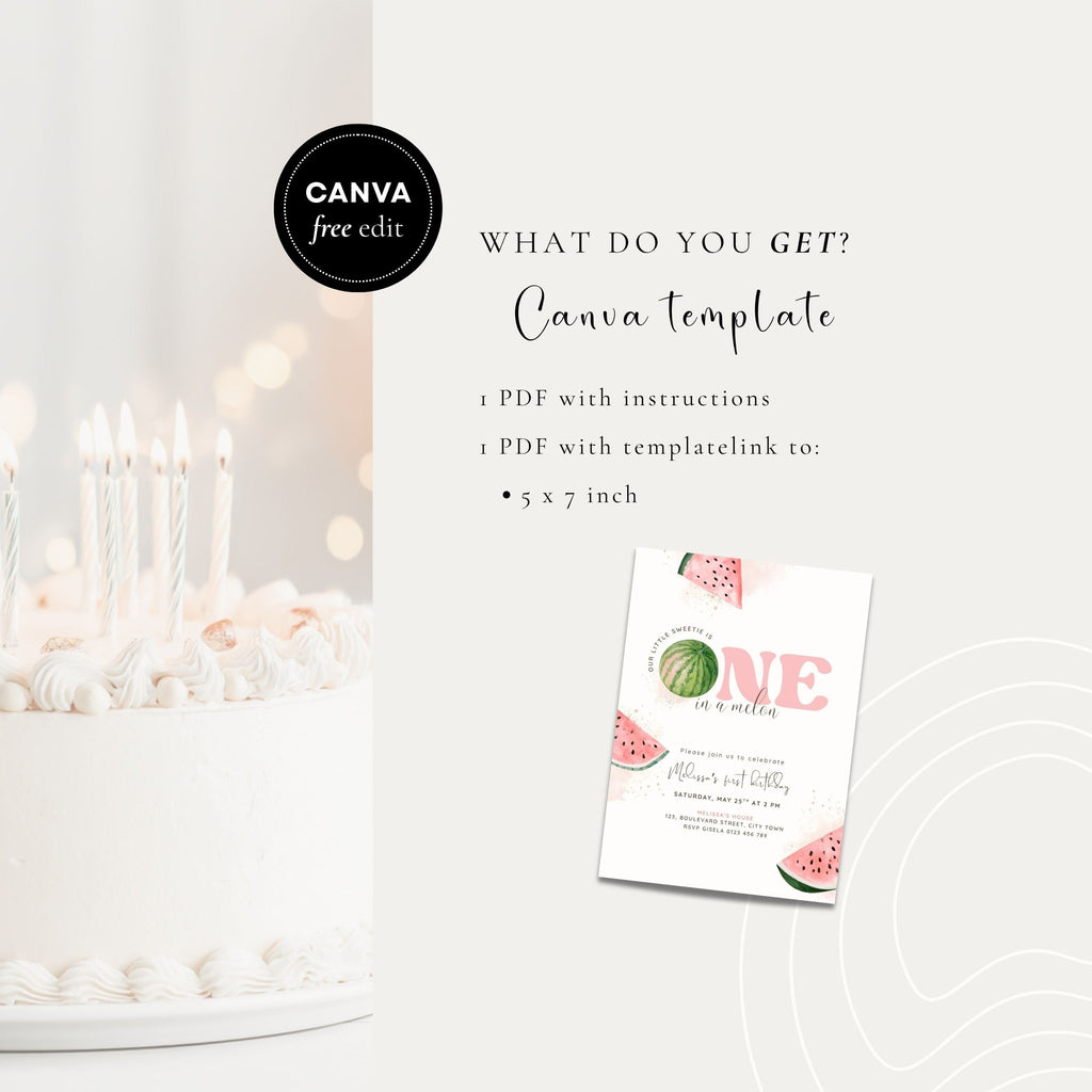 1st birthday invitation mockup showing what you get, melon theme