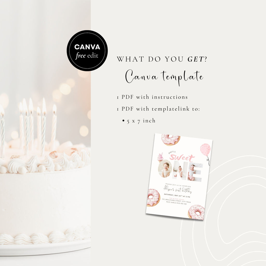 Pink Sweet One Birthday Photo Invitation Girls