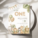 Brown Green Wild One 1st Birthday Invitation Template Boys – image 1