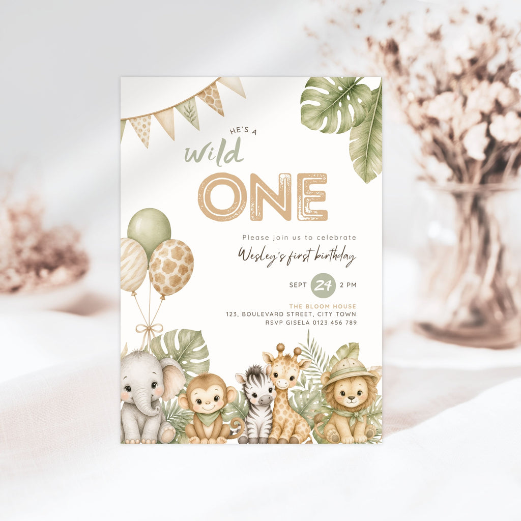 Brown Green Wild One 1st Birthday Invitation Template Boys – image 7