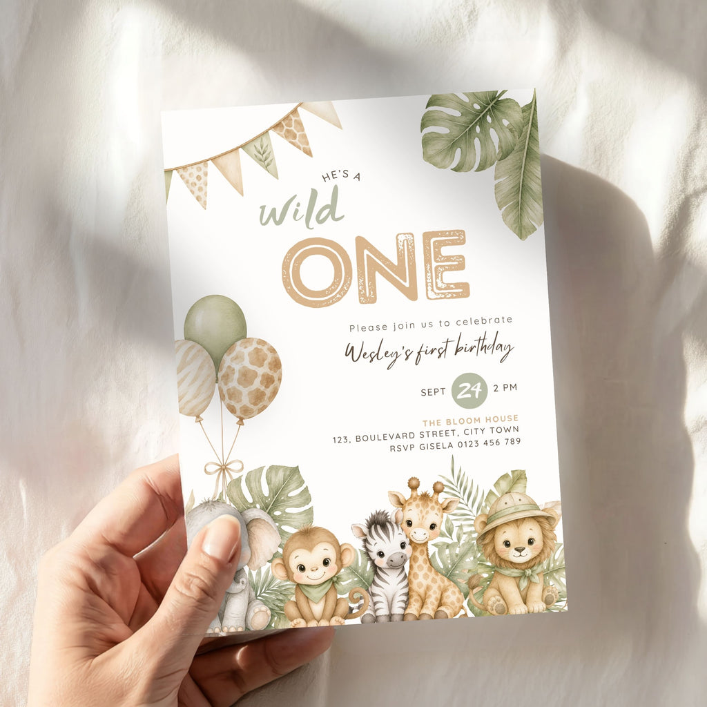 Brown Green Wild One 1st Birthday Invitation Template Boys – image 2