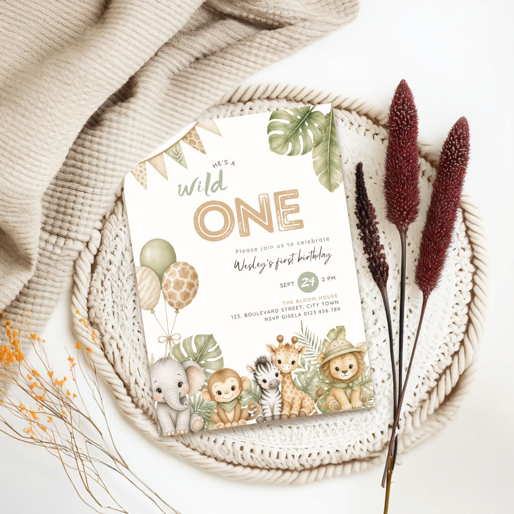 Brown Green Wild One 1st Birthday Invitation Template Boys – image 5